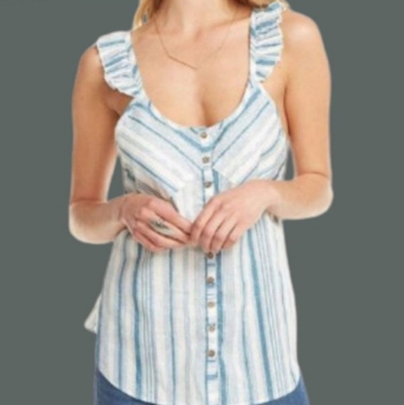 CHASER linen blend ruffle top size XS - Picture 3 of 12